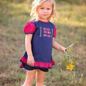 Girls Fields of Grace Navy Blue Burgundy Arrows Embroidered 2pc Bloomers Set 18m